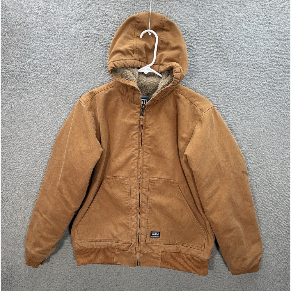 Walls Jacket Boys Youth XL Brown Duck Canvas Tough Wear Kidz Grow Sherpa‎ Lined